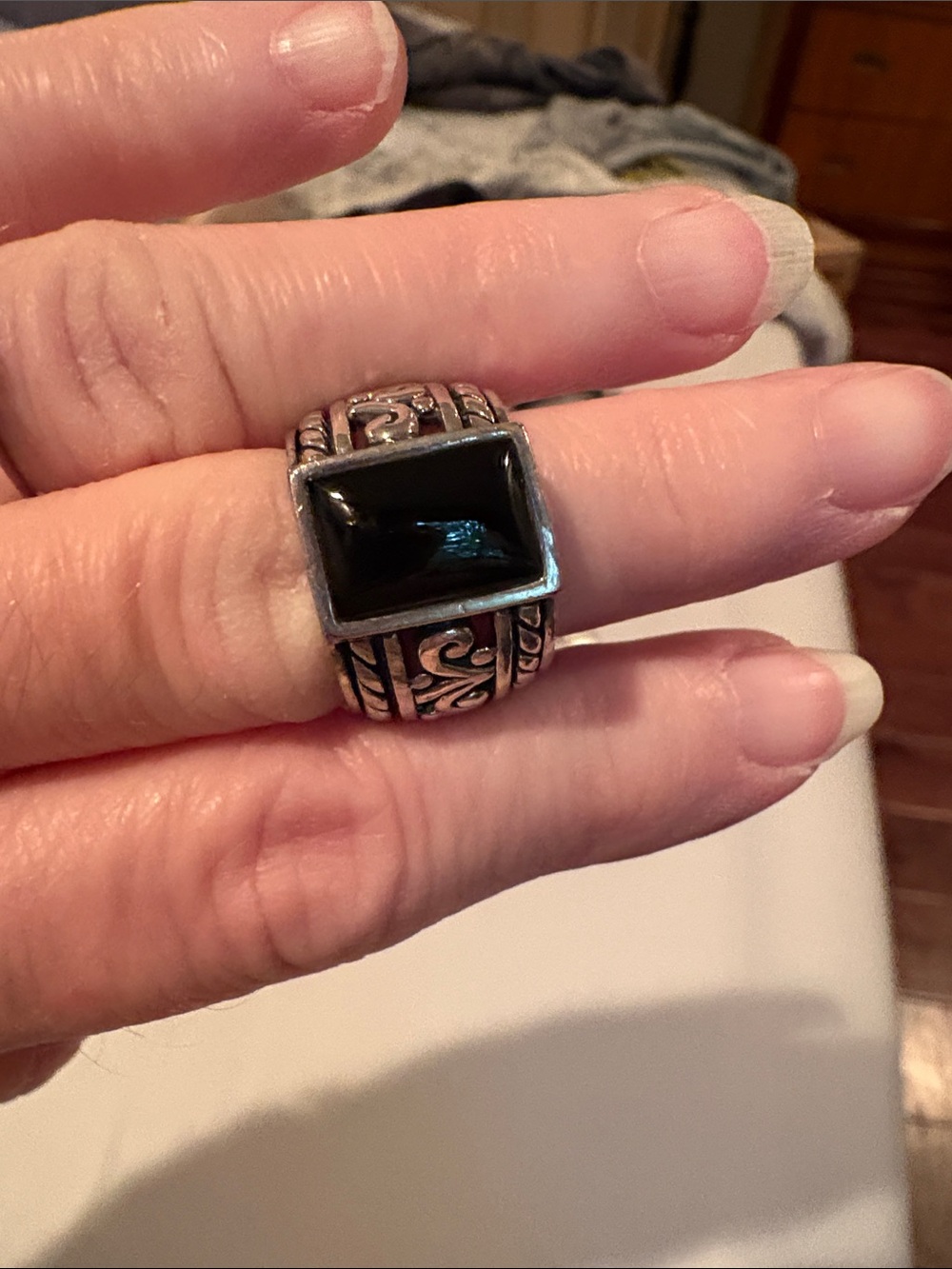 Silpada Sterling Black Onyx Stone Statement Ring size 7